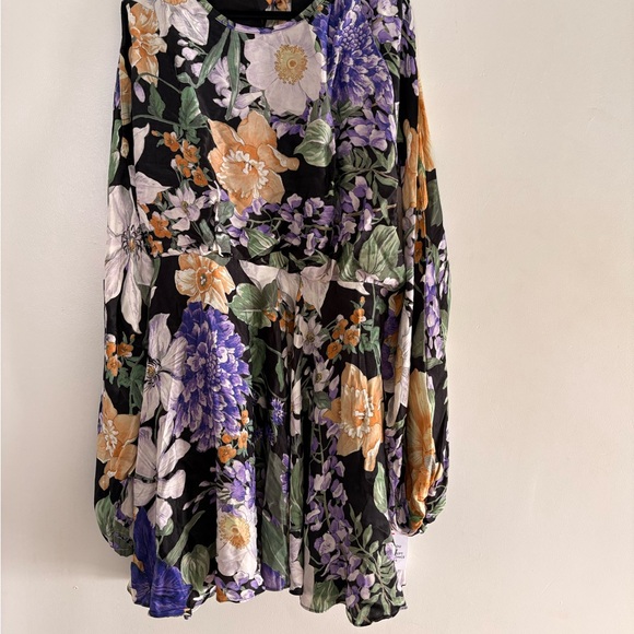 ASOS Edition Curve Floral Mini Dress Voluminous Sleeve Purple Black BNWT US 24 - Picture 2 of 9